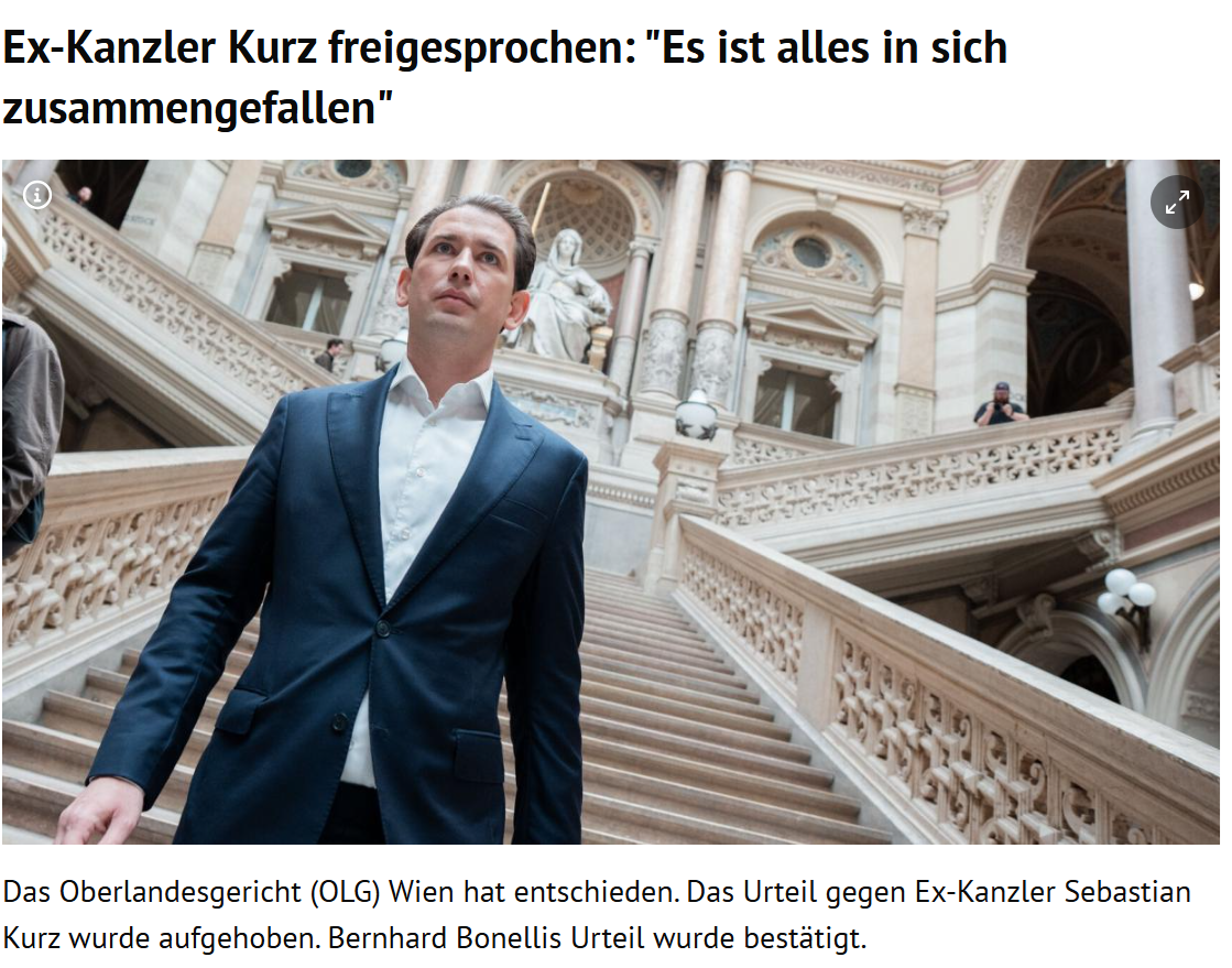 Freispruch für Sebastian Kurz: Vorwürfe sind zusammengefallen. Bild: Screenshot Kurier.at