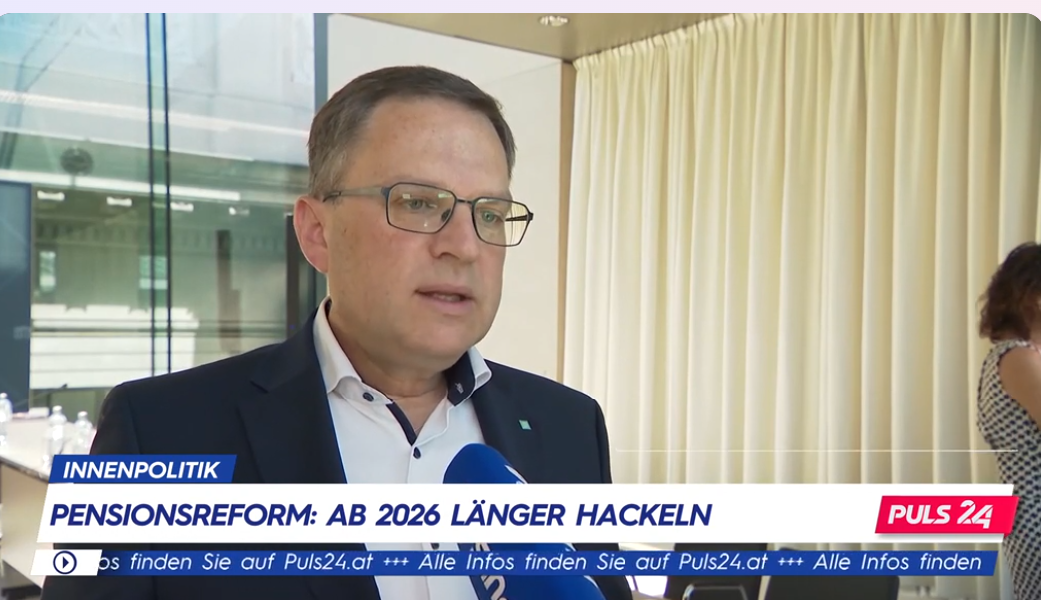 Klubobmann und Sozialsprecher August Wöginger: Das faktische Pensionsantrittsalter erhöhen, um Pensionen zu sichern. Foto: Screenshot Puls4