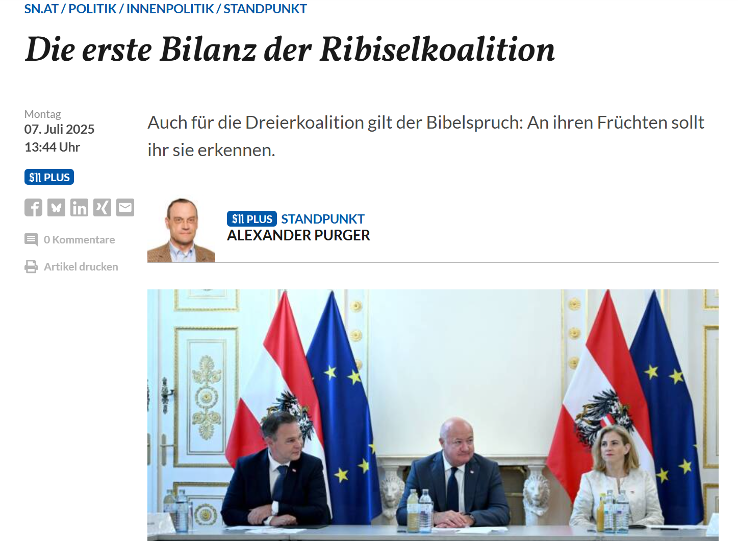 An den Ergebnissen messen, meinen die Salzburger Nachrichten zur ersten Regierungsbilanz (Screenshot sn.at).