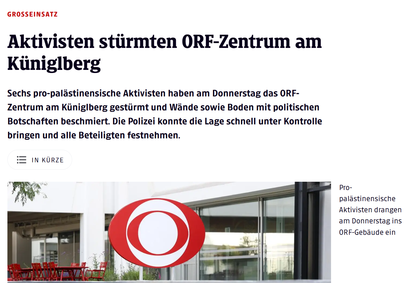 Aktivisten stürmen ORF-Zentrum in Wien. Foto: screenshot kleinezeitung.at