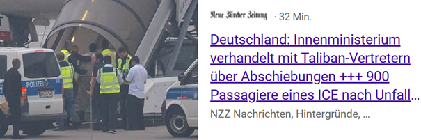 Ein Thema für Europa: Rückführung von Straftätern und illegal aufhältigen Personen. Bild: Screenshot NZZ