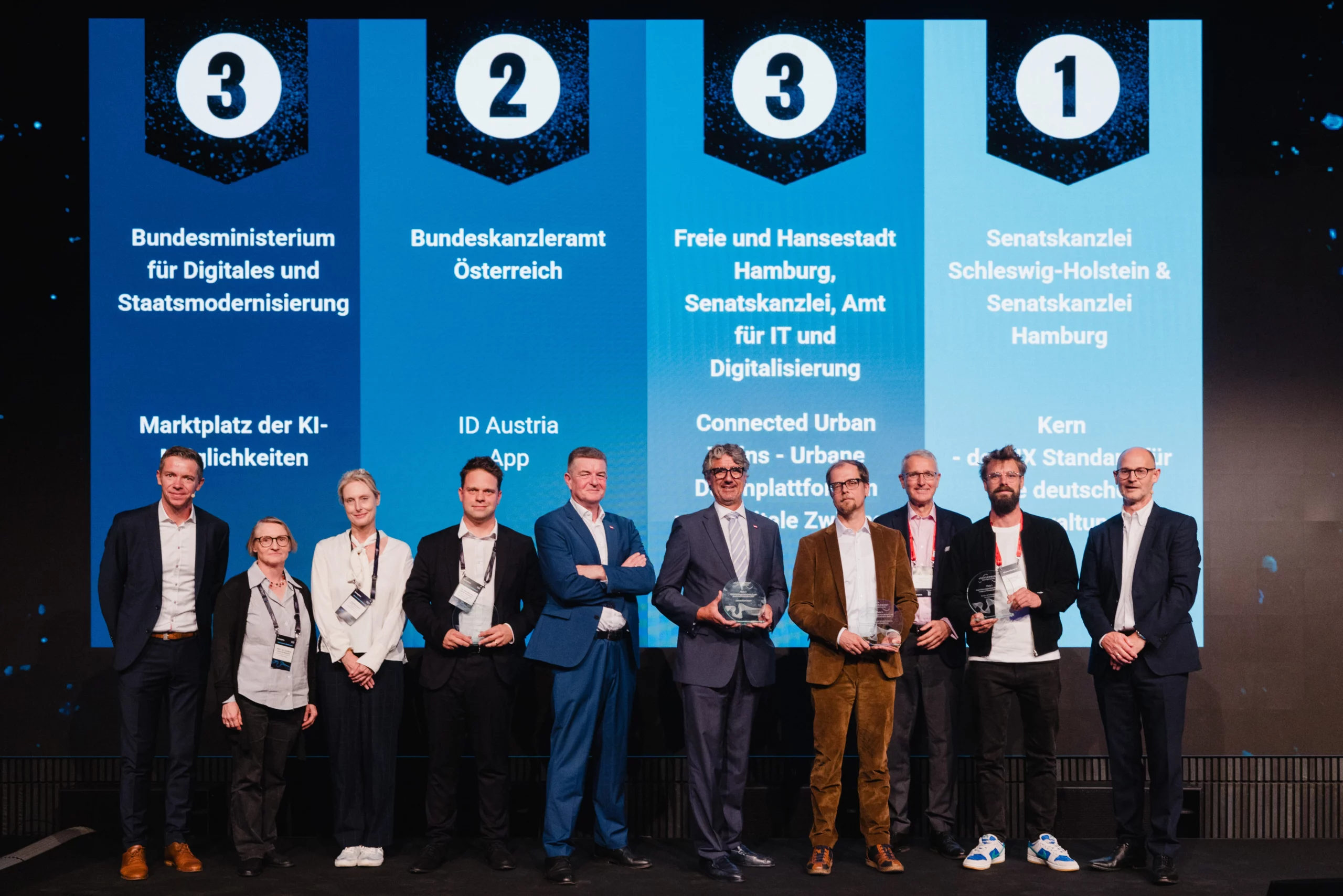 Wolfgang Ebener (Mitte, 5.v.l.) nahm vorige Woche den Preis für die ID Austria in Berlin entgegen. Ebner ist Chief Digital Officer (CDO) im Bundeskanzleramt. Foto: Bearing Point