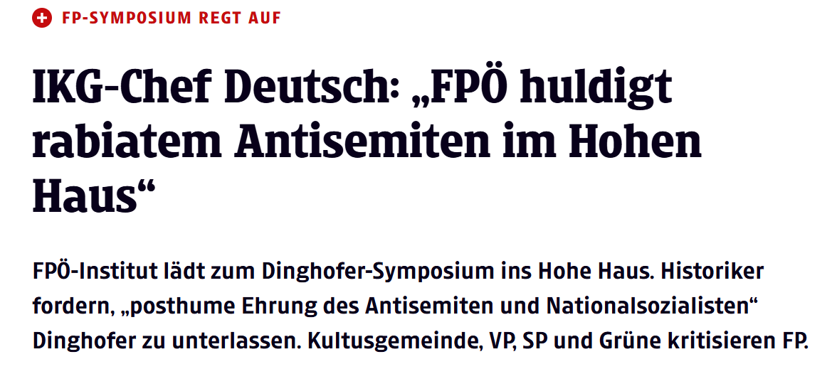 Kultusgemeinde kritisiert Symposium für den Antisemiten Dinghofer. Screenshot KleineZeitung.at