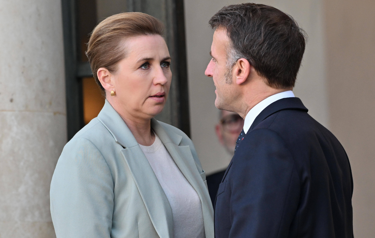 Ernste Sorge um Grönland: Dänemarks Premierministerin Fredriksen mit Präsident Macron. Foto: IMAGO-NTB