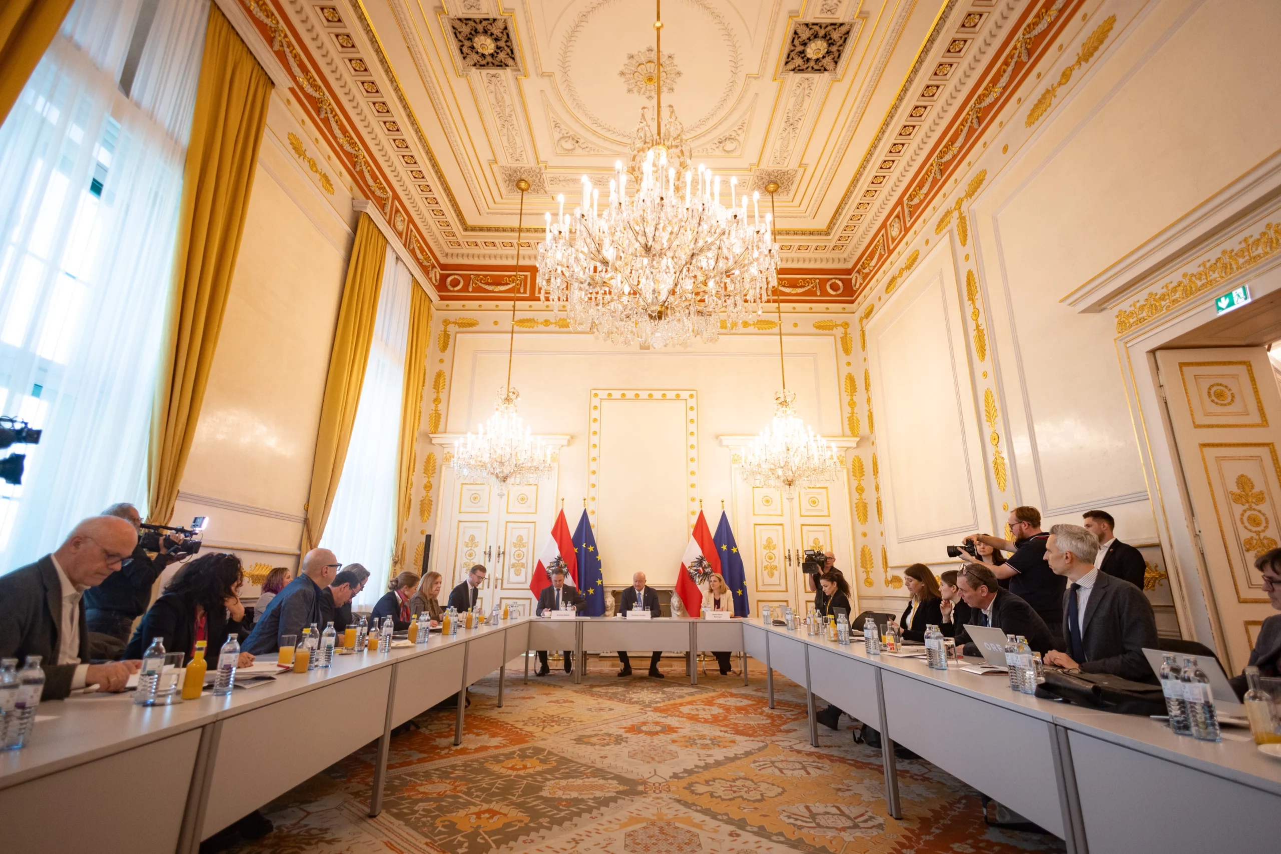 Bilanzgespräch der Bundesregierung zum Jahrestag der Angelobung der ersten Dreier-Koalition. Fotos: Jakob Glaser
