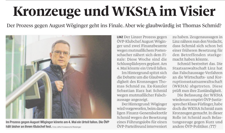 Wie glaubwürdig ist der Kronzeuge Thomas Schmid, fragten Berichterstatter auch in der Tiroler Tageszeitung.