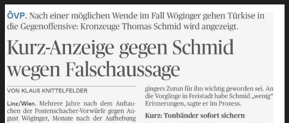 Nach einer Anzeige ist Thomas Schmid mit Ermittlungen wegen Falschaussage konfrontiert, berichtet Die Presse