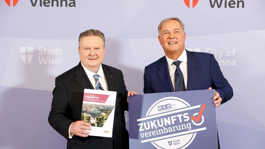 Waltter Ruck (r.), Obmann des ÖVP-Wirtschaftsbundes in Wien und Präsident der Wirtschaftskammer Wien: Er verminderte die Wahlchancen der Volkspartei bei allgemeinen Wahlen in Wien, in der Kammer ließ er Mandate der Sozialdemokraten seiner Fraktion zurechnen. Im Bild mit Bürgermeister Michael Ludwig (SPÖ). Foto: WKO