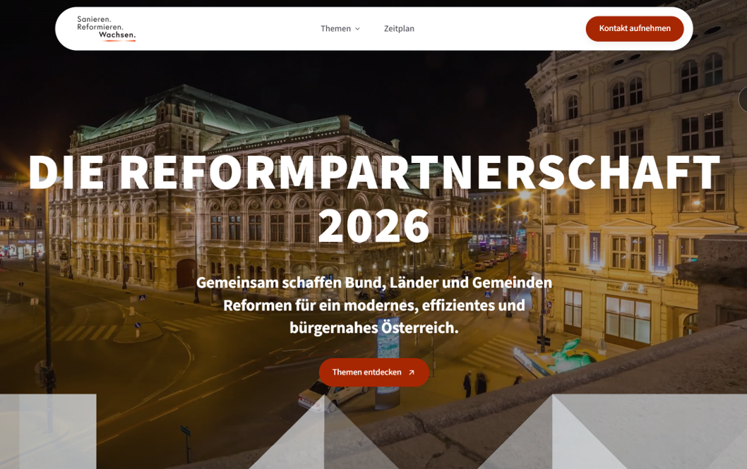 Die Reformen von Bund, Ländern und Gemeinden für einen schlankeren Staat werden auf dem Info-Portal der Reformpartnerschaft dokumentiert. Foto: Screenshot Website Reformpartnerschaft