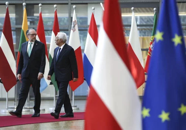 War am Montag in Brüssel und traf unter anderem EU-Ratspräsident Antonio Costa. Österreichs Kanzler Alexander Schallenberg Foto: European Union