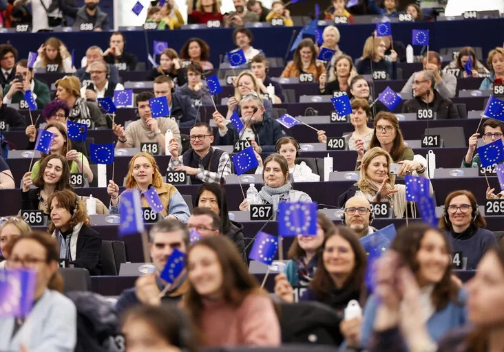 Tag der offenen Tür am Europatag im Europaparlament in Straßburg. Der Europa-Wahlkampf kommt in Schwung, Wahltag ist 9. Juni 2024. Foto: EP