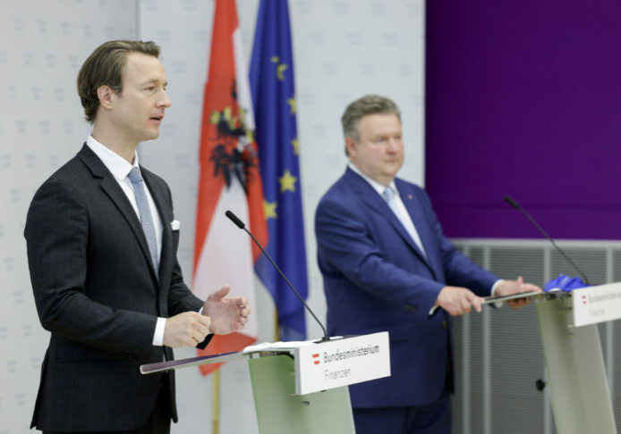 Finanzminister Gernot Blümel und Städtebund-Präsident Bürgermeister Michael Ludwig; Foto: BMF