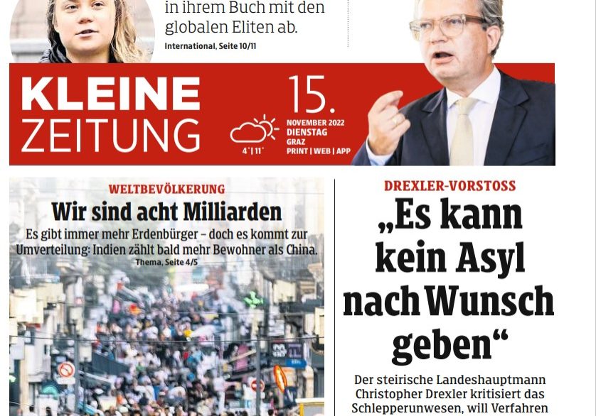 Landeshauptmann Christoph Drexler und weitere Länderchefs sprechen sich dafür aus, Asylregeln und Rechtsprechung zu überarbeiten. Screenshot: Kleine Zeitung, 15.11.2022