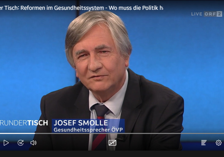 "Es braucht Reformen im Gesundheitssystem": Josef Smolle, Mediziner und Gesundheitssprecher der ÖVP beim Runden Tisch des ORF. Bild: Screenshot/ORF