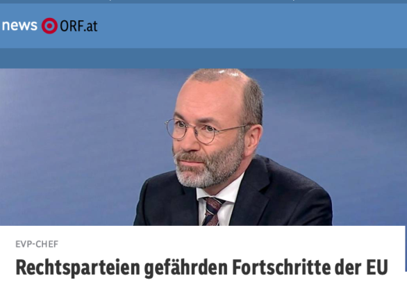 Manfred Weber, Vorsitzender der Fraktion Europäische Volkspartei im Europäischen Parlament, kritisiert die rechtsextremen Positionen wie jene der FPÖ. Wegen der Bedrohung durch Russland müsse Europa aufrüsten, sagte Weber in der Pressestunde des ORF. Foto: screeenshot orf.at