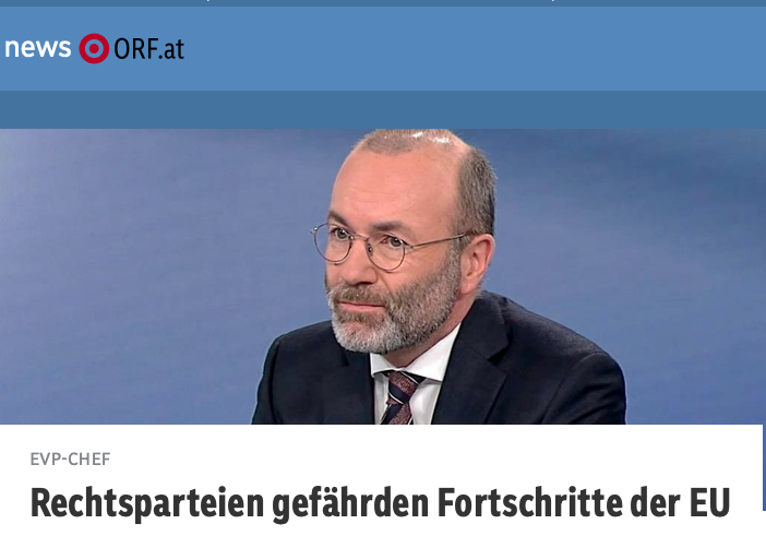 Manfred Weber, Vorsitzender der Fraktion Europäische Volkspartei im Europäischen Parlament, kritisiert die rechtsextremen Positionen wie jene der FPÖ. Wegen der Bedrohung durch Russland müsse Europa aufrüsten, sagte Weber in der Pressestunde des ORF. Foto: screeenshot orf.at