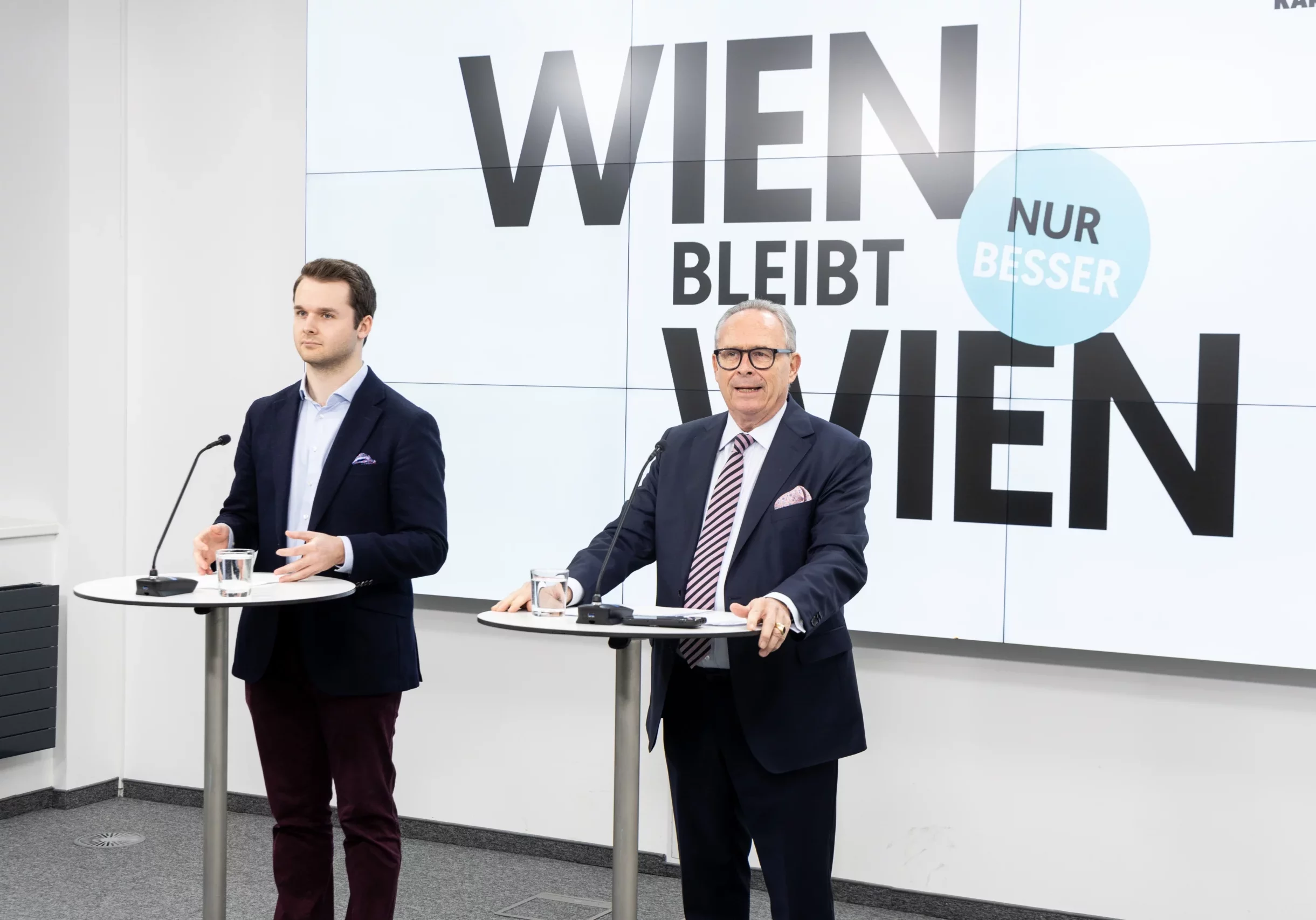 Karl Mahrer und Harald Zierfuß präsentieren den Deutschförderplan der ÖVP Wien. Foto: VP Wien