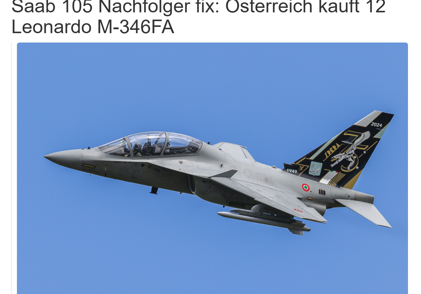 Die Beschaffung der Leonardo-Flugzeuge für das Heer ist notwendig und erfolgt korrekt, bestätigten Experten und interne Revision des Verteidigungsministeriums. Damit sind Vorwürfe der Grünen widerlegt, die Anschuldigungen haltlos. Foto: Screenshot austrianwings