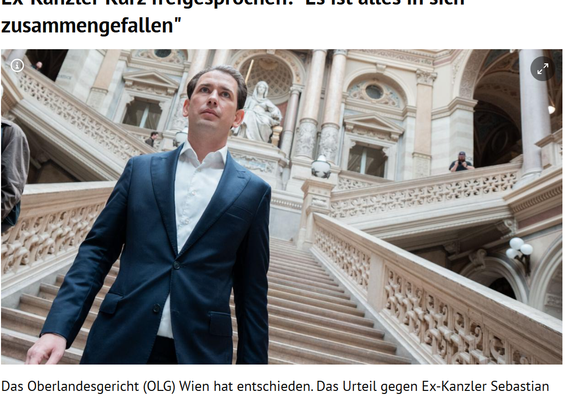 Freispruch für Sebastian Kurz: Vorwürfe sind zusammengefallen. Bild: Screenshot Kurier.at