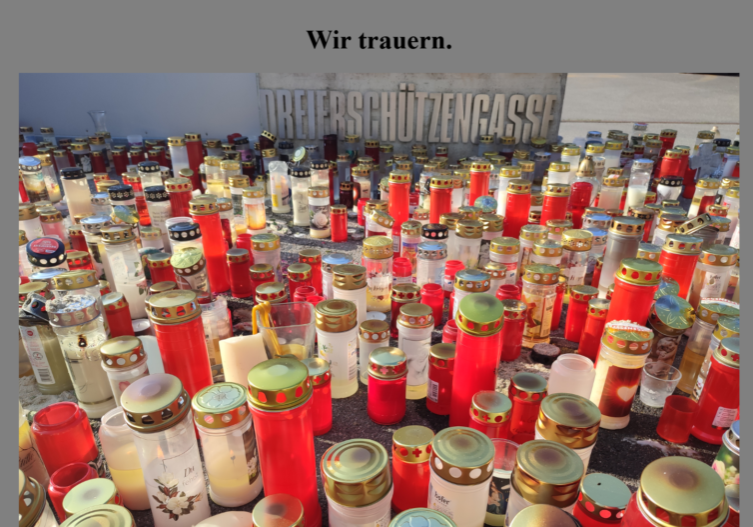 "Wir trauern": Zehn Tote und ein Dutzend teils schwer verletzte Opfer verzeichnet das Borg Graz nacheinem Attentat. Foto: Screenshot Borg Graz Homepage