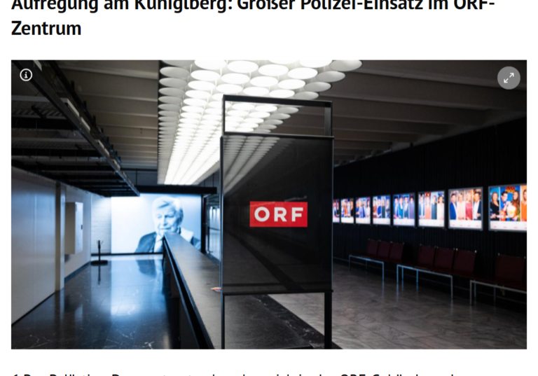 Die Tageszeitung Kurier berichtete online und auf Social Media, eine Gruppe von Palästinensern ist in das ORF-Zentrum eingedrungen. Foto: Screenshot kurier.at