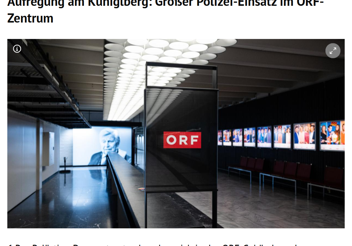 Die Tageszeitung Kurier berichtete online und auf Social Media, eine Gruppe von Palästinensern ist in das ORF-Zentrum eingedrungen. Foto: Screenshot kurier.at
