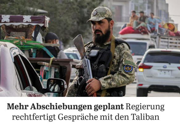 Beamte der Innenministerien von Deutschland und von Österreich verhandeln mit Vertretern der Taliban über die Abschiebung straffällig gewordener Personen. Die Gespräche erfolgen auf rein technischer Ebene und bedeuten keinesfalls eine Anerkennung des Taliban-Regime, versichern die Regierungen. Foto: Screenshot Tagesspiegel