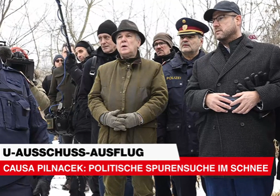 Unter Leitung von Walter Rosenkranz reiste der U-Auschuss an den die Donau, den Fundort der Leich von Pilnacek. Foto: Screenshot Krone.at