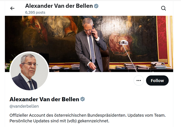 Bundespräsident Alexander Van der Bellen ist für die vorgeschlagene Verlängerung des Wehrdienstes, teilte er auf Twitter (jetzt: X) mit (Bild).