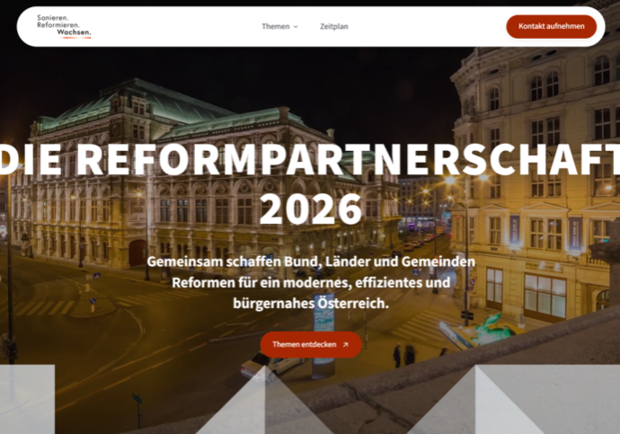 Die Reformen von Bund, Ländern und Gemeinden für einen schlankeren Staat werden auf dem Info-Portal der Reformpartnerschaft dokumentiert. Foto: Screenshot Website Reformpartnerschaft