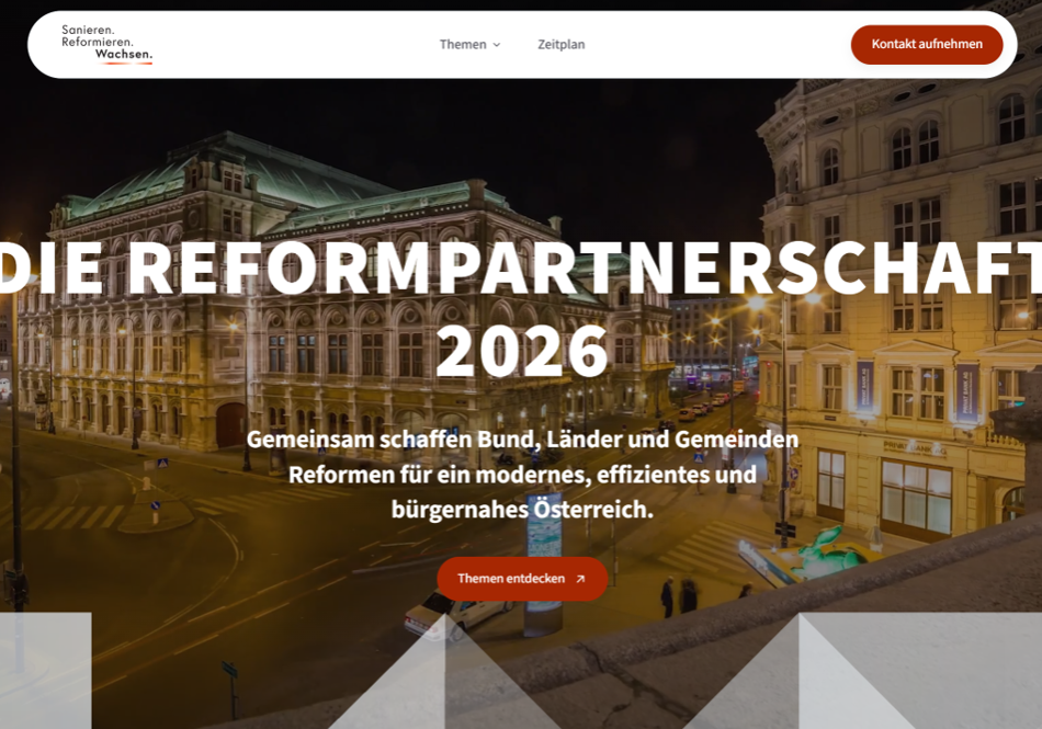 Die Reformen von Bund, Ländern und Gemeinden für einen schlankeren Staat werden auf dem Info-Portal der Reformpartnerschaft dokumentiert. Foto: Screenshot Website Reformpartnerschaft
