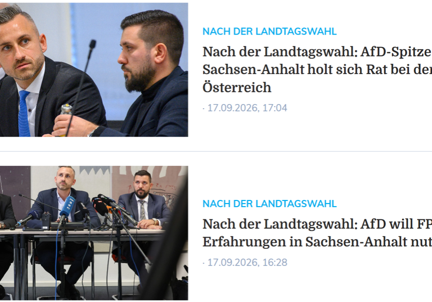 Moskau würdigt die AfD, die ihrerseits die FPÖ besucht, um von dieser Partei zu lernen. Bild: Screenshot Magdeburger Volksstimme