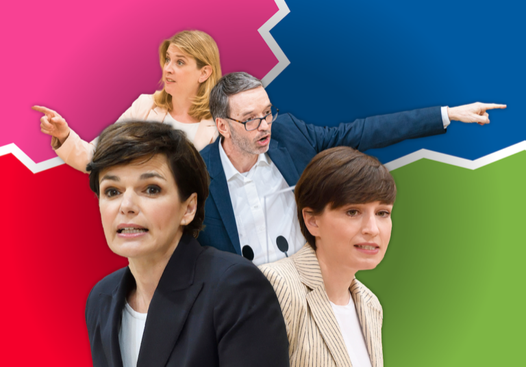 Die SPÖ ist bereit für eine Koalition mit der FPÖ von Herbert Kickl. Dabei könnten die beiden auf die Unterstützung von Grün und NEOS bauen. - Fotos: Parlamentsdirektion/ Johannes Zinner; Parlamentsdirektion/ Thomas Jantzen; Florian Schrötter