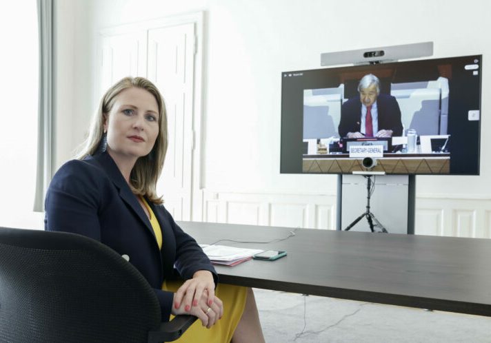 Frauenministerin Susanne Raab vertrat am 13. September 2021 Österreich bei UN-Geberkonferenz für Afghanistan. Foto: Andreas Wenzel, Bka