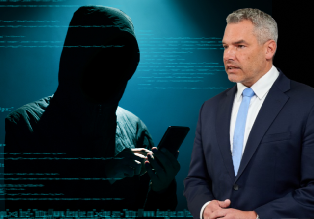Innenminister Karl Nehammer geht gegen Cyber-Kriminalität vor. Foto: BMI/Karl Schober, iStock xijian