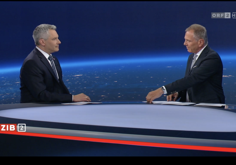 In der ZIB2 erklärte Kanzler Karl Nehammer ausführlich, weshalb Herbert Kickl ein Sicherheitsrisiko für das Land darstelle. Foto: Screenshot Zur-Sache/tvthek.orf.at