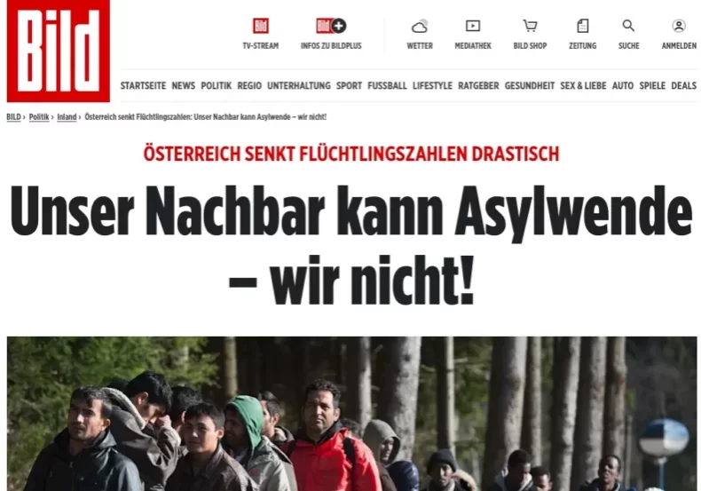 Die deutsche Bild-Zeitung findet lobende Worte für Österreichs Asylpolitik. Foto: Screenshot bild.de/Zur-Sache