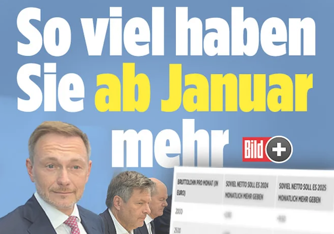 Dürftig fällt die Steuerentlastung dieses und kommendes Jahr für Alleinverdiener und Familien aus. In Österreich wird um das bis zu 31-Fache mehr entlastet. Foto: Screenshot bild.de/Zur Sache