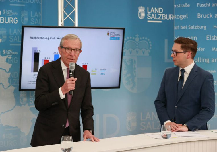 Wilfried Haslauer, Landeshauptmann und ÖVP-Obmann in Salzburg, hat bei der Landtagswahl am 23. April den ersten Platz gehalten: Die ÖVP bleibt mit 30,6 % Stimmenanteil und 11 Sitzen im Landtag die stimmen- und mandatsstärkste Partei. Foto: Land Salzburg / Franz Neumayr