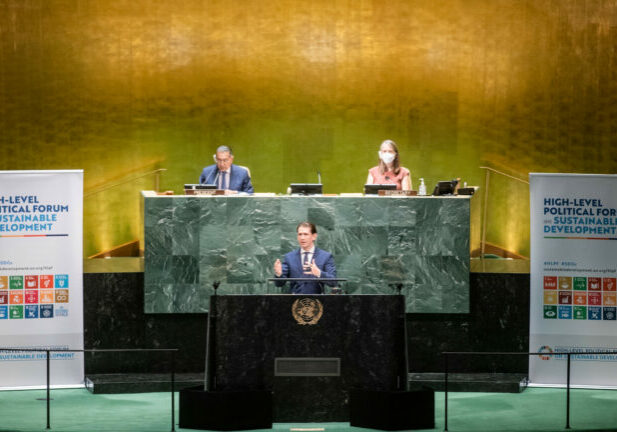 Bundeskanzler Kurz vor dem Wirtschafts- und Sozialrat der UNO. Foto: Arno Melicharek