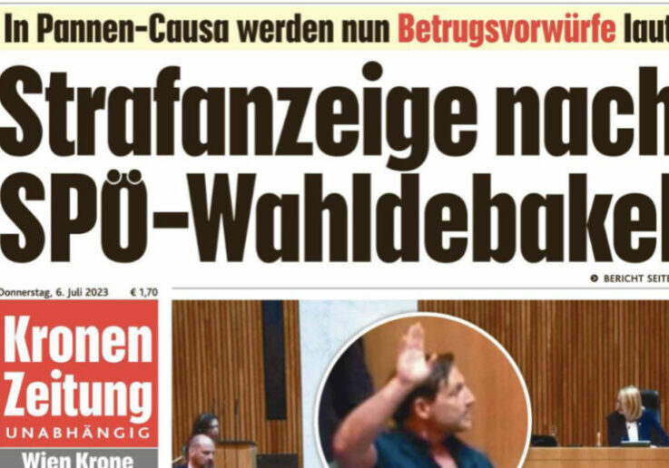 Die Kronenzeitung berichtet am Donnerarg ausführlich über die Strafanzeige nach dem SPÖ-Parteitag. Foto: Screenshot zur-Sache/Kronenzeitung