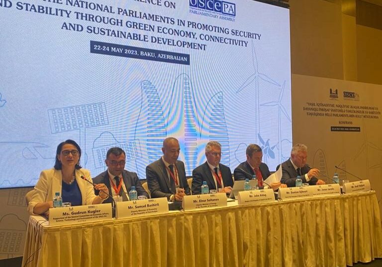 Für Sicherheit und Frieden in einer asiatischen Zentralregion unter schwierigen historischen und geographischen Bedingungen: Gudrun Kugler, Mitglied der Parlamentarischen Versammlung der OSZE, bei einer Konferenz in Baku (Aserbeidschan). Foto: Büro Gudrun Kugler