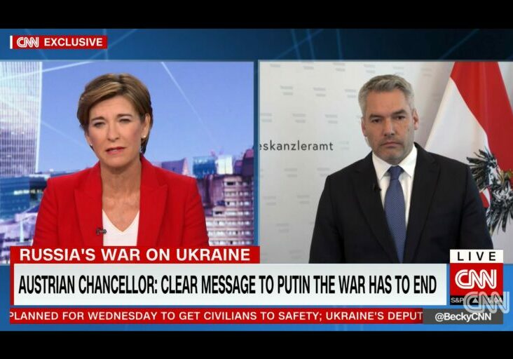 In der Nachrichtensendung "Connect the World" des US-Nachrichtensenders CNN gab Bundeskanzler Nehammer weitere Einblicke in sein Gespräch mit Wladimir Putin. Fot: screenshot cnn.com