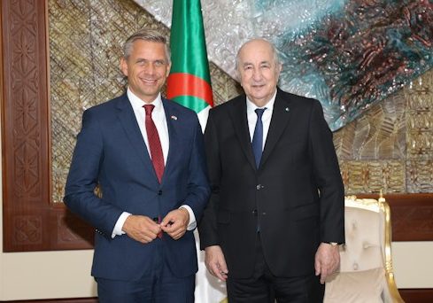 Wirtschaftsminister Wolfgang Hattmannsdorfer mit Algeriens Präsidenten Abdelmadjid Tebboune. Foto: BMWET/Holey
