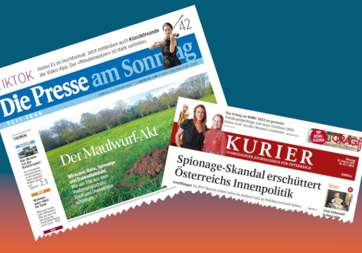 Faksimile der Presse am Sonntag vom 13. Februar und des Kurier vom 15. Februar 2022. Grafik: Zur-Sache.at