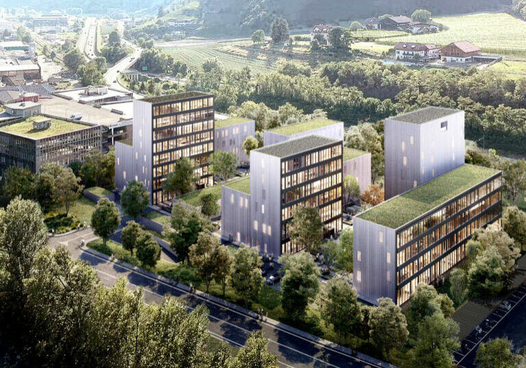 In Brixen entsteht ein neuer Innovation Campus. Digitalisierungsstaatssekretär Florian Tursky ist vor Ort. Copyright Rendering: Stifter + Bachmann ARCHITEKTEN