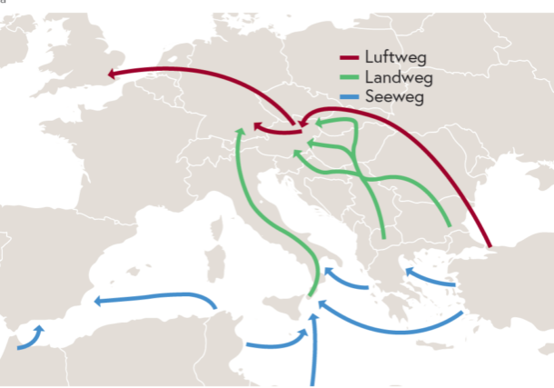 Das sind die Schlepperrouten nach Europa: Nach und durch Österreich. Grafik: BMI