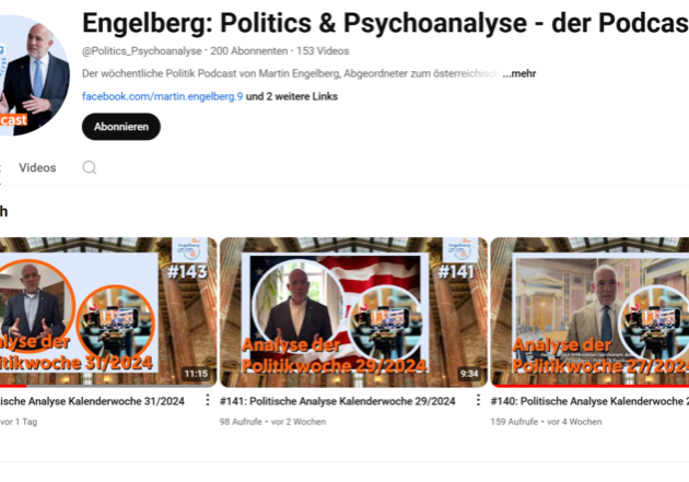 Martin Engelberg, Abgeordneter der ÖVP, spricht im aktuellen Podcast "Politics & Psychoanalyse" über den Nahost-Konflikt: Die Führung der Terrortruppe Hamas muss ausgeschaltet, das "Gift der Islamisten" beseitigt werden.