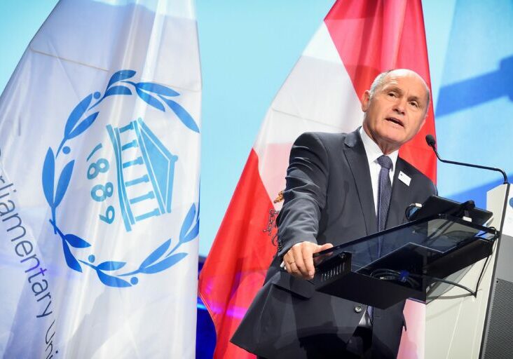 Der Präsident des Parlaments, Wolfgang Sobotka, eröffnet am Dienstag in Wien die Weltkonferenz der ParlamentspräsidentInnen. Foto: Fotos © Parlamentsdirektion/Johannes Zinner