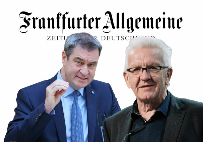 "Die Impfpflicht schützt die Freiheit" schreiben die Ministerpräsidenten Söder (Bayern) und Kretschmann (Baden-Württemberg) in der FAZ. Foto: Frankfurter Allgemeine Zeitung / Bildarchiv Bayerischer Landtag – Stefan Obermeier / Bündnis 90/Die Grünen Baden-Württemberg